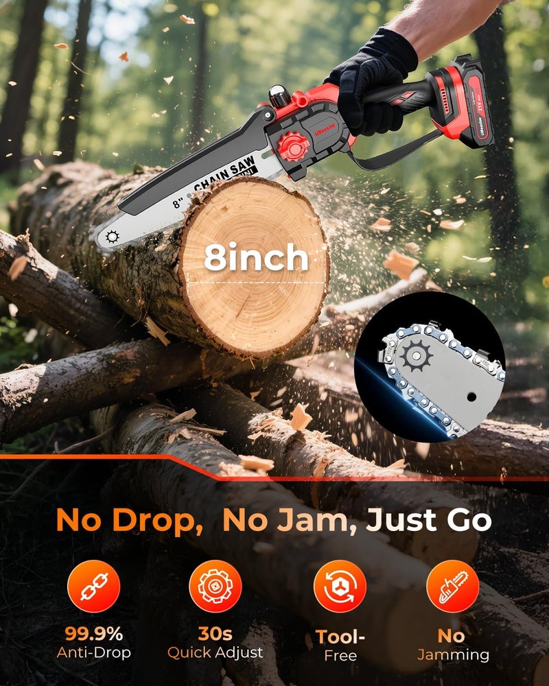UBeesize Mini Chainsaw Cordless 8inch | Longer Runtime | Brushless Motor | Ergonomic Handle Design | Easy to Install | Professional Battery Chainsaw Perfect for Tree Trimming,Wood Cutting, Garden Work - Image 3